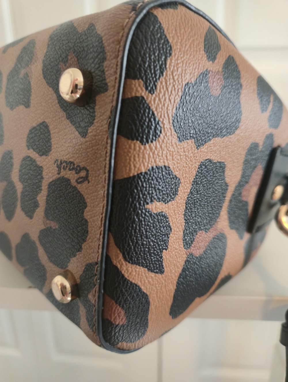Coach Leopard-Print Satchel in Brown and Black with Gold Hardware MEDIUM ROWAN - Picture 13 of 17